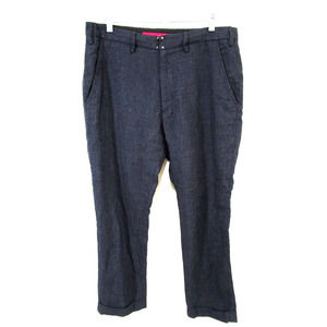 Sage De Cret Navy Blue Linen, Silk Cotton Blend Tweed Dress Pants Men Sz L